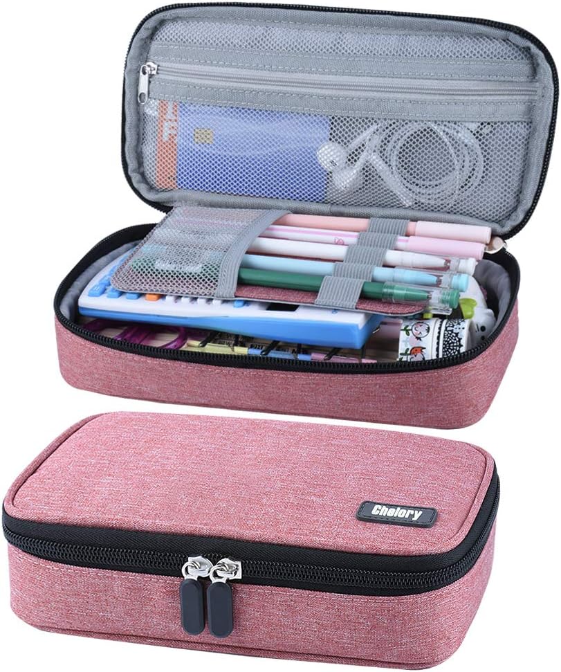 Chelory Pencil Case Large Capacity Pencil Cases Big Storage Pencil Bag Pen Pouch Makeup Cosmetic Bag Office Stationery Organizer with Compartment for Boys Girls School Students Adults Light Pink