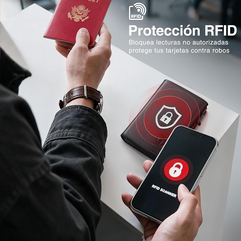 Carteras para Hombre Cartera Hombre Slim con Monedero y Protección RFID, Lujoso Tarjetero Hombre en Cuero con 8 Compartimentos para Tarjetas, Regalo para Hombre