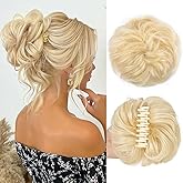 FREEMEIGE Messy Bun Hair Piece100% Real Human Hair Bun Claw Clip Hair Buns Curly Chignon Messy Hair Bun Scrunchies for Women Clip on Hair pieces for women