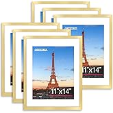 FIXSMITH 11x14 Picture Frame Bulk-6 Pack, Photo Frame with HD Plexiglass, Display Pictures 8x10 with Mat or 11x14 Without Mat, Gold Picture Frames Collage Wall Decor