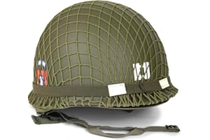 ANQIAO WWII US WW2 M1 Helmet with Captain Decal Chin Strap Steel Fixed Decals Double Shells Green