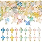 FASHEWELRY 90Pcs Acrylic Cross Easter Charms Pastel Small Pocket Quilt Crucifix Pendants Cute Kandi Charms for Easter Earrings Necklace Cross Rosary Jewelry Making Supplies Crafts DIY