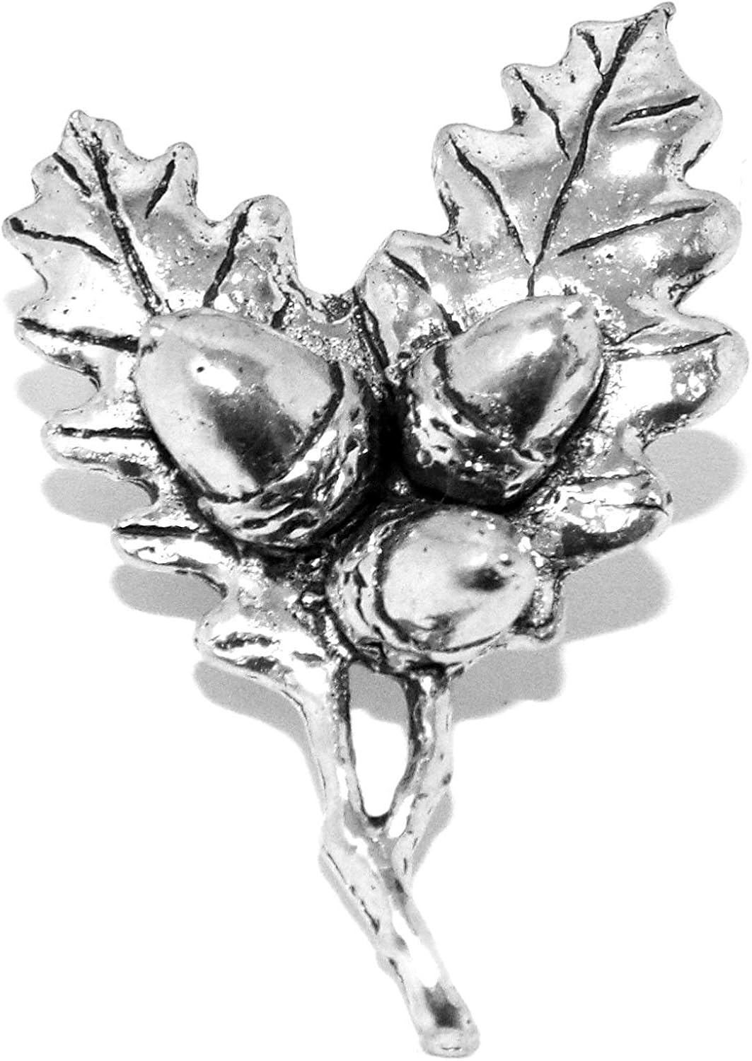 Acorn Oak Leaves Pin Badge / English Silver Pewter Brooch in gift pouch