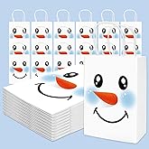 JarThenaAMCS 50Pcs Snowman Party Paper Bags Cute Winter Treat Gift Bags with Handles Christmas Candy Goodie Bag for Xmas Birthday Baby Shower Party Favors Supplies