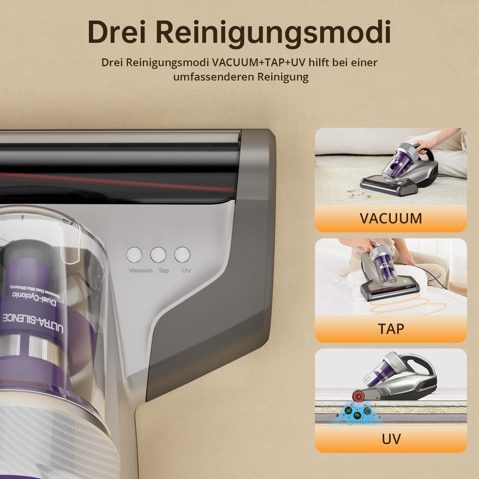Jimmy JV35 Milbensauger für Matratzen mit UV-C Licht 700W Leistung, Matratzensauger mit Heißer Wind Funktion, Doppelter Zyklon, Bett-Staubsauger und Matratzenreiniger für Matratzen, Betten, Sofa 6