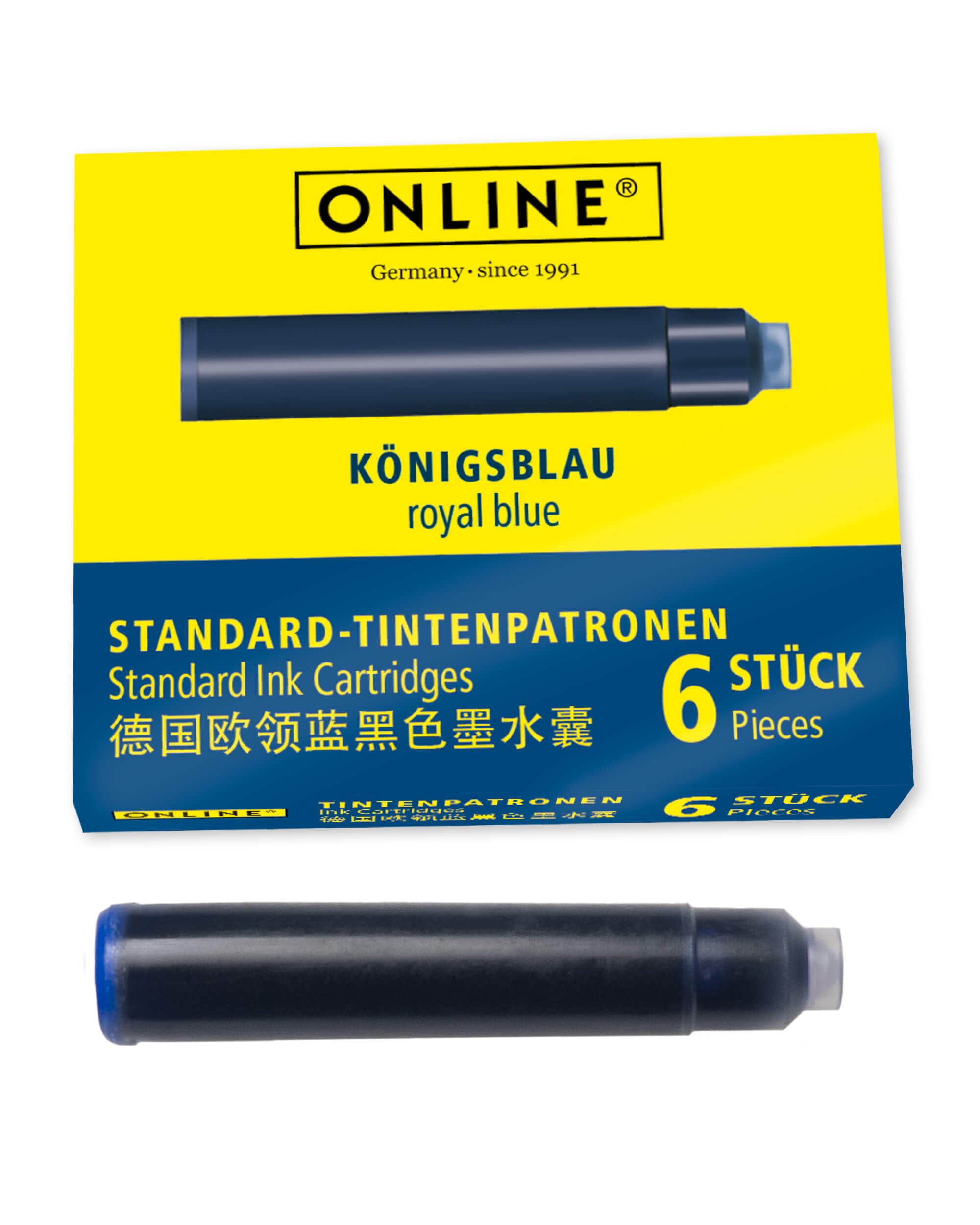 ONLINE Standard Ink Cartridges - Universal Ink, Compatible with Common Pens, Replacement for Fountain Pens & Rollerballs - 6 Pieces, Royal Blue, Erasable
