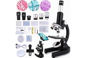 OOZSTAR Microscope for Kids 40X-2000X, Microscope for Children 8-12 Years Old with LED Fill Light, Slides and specimens Ideal for School Labs Homeschooling