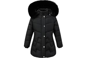 NAUYSWI Girls' Winter Down Alternative Coat，Kids Warm Hooded Puffer Jacket for Snow Play & Casual Outdoor