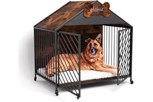 HEAHOLD Heavy Duty Dog Crate Furniture for Large Breeds, 39.4" XXL Indoor Wooden Dog Kennel with Gable Roof, Escape Proof Dou