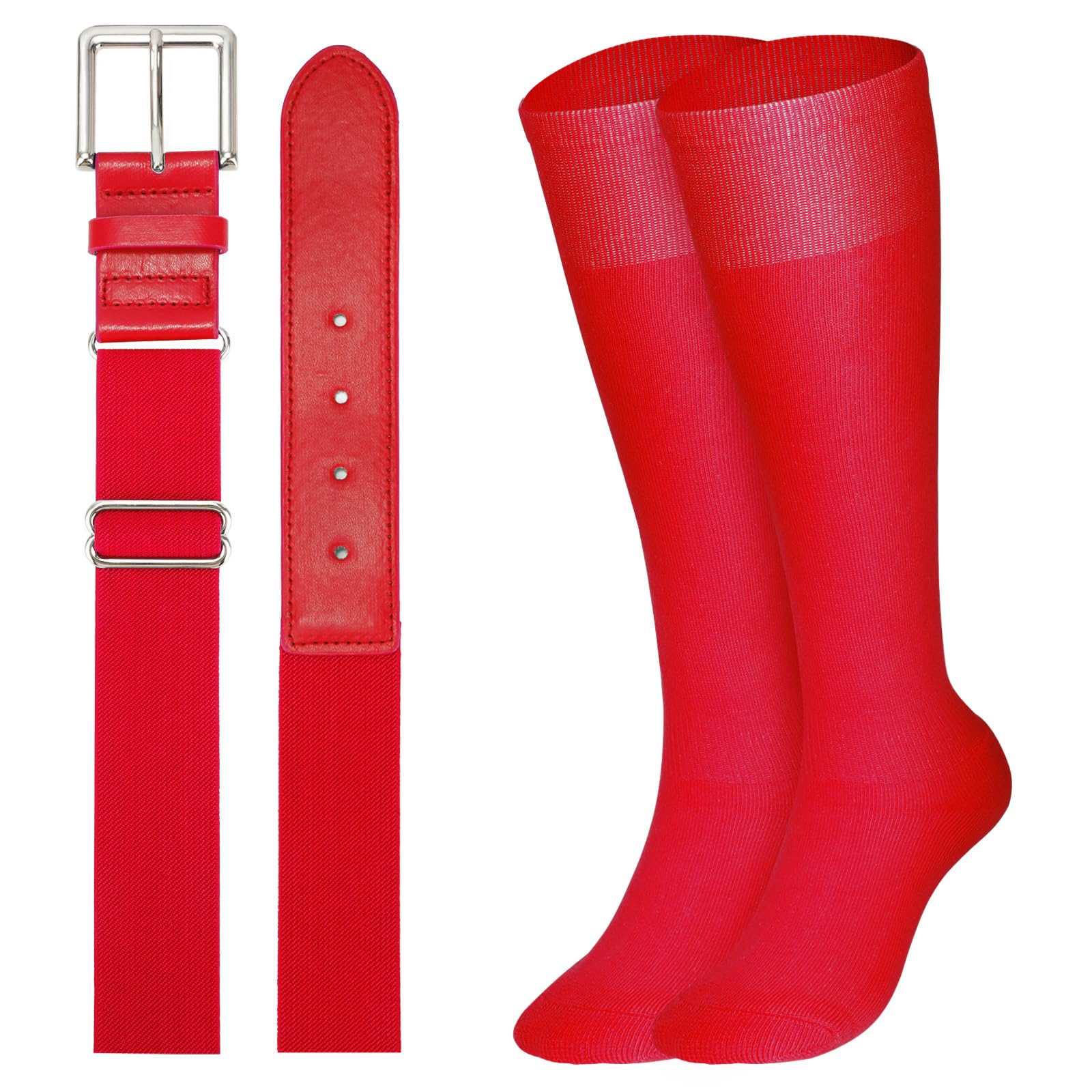 Photo 1 of (RED BELT ONLY) XZQTIVE Baseball Softball Socks and Baseball Softball Belt Combo Set Knee-High Soccer Socks for Kids Youth Adult,Red