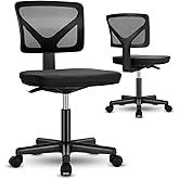 DUMOS Armless Desk Chairs Set of 2, Ergonomic Adjustable Home Office Swivel Rolling Task Chair No Arms, Comfy Mesh Mid Back Computer Work Vanity Desk Chiars with Wheels for Small Spaces, Black