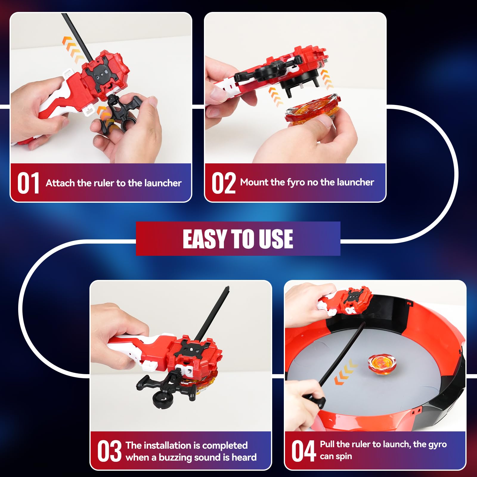 Bay Blade 17.8 Inch Large Stadium with 6 Burst Spinning Tops Launcher Set for Kids Ages 6+,Christmas and Birthday Gifts for Kids