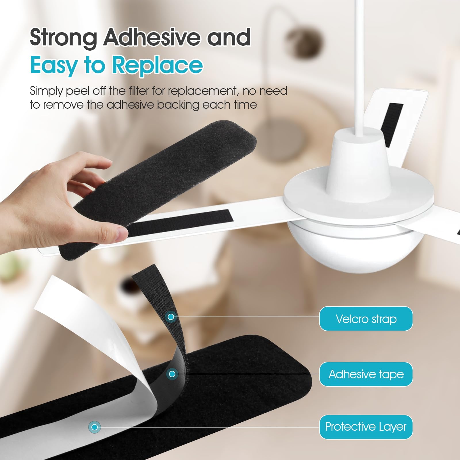 Butto 10-Pack Ceiling Fan Filters for Blades - Strong Adhesive Ceiling Fan Filters for Common Household Contaminants - Fibrous Carbon Fan Air Purifier Pads to Make Air Fresh and Natural