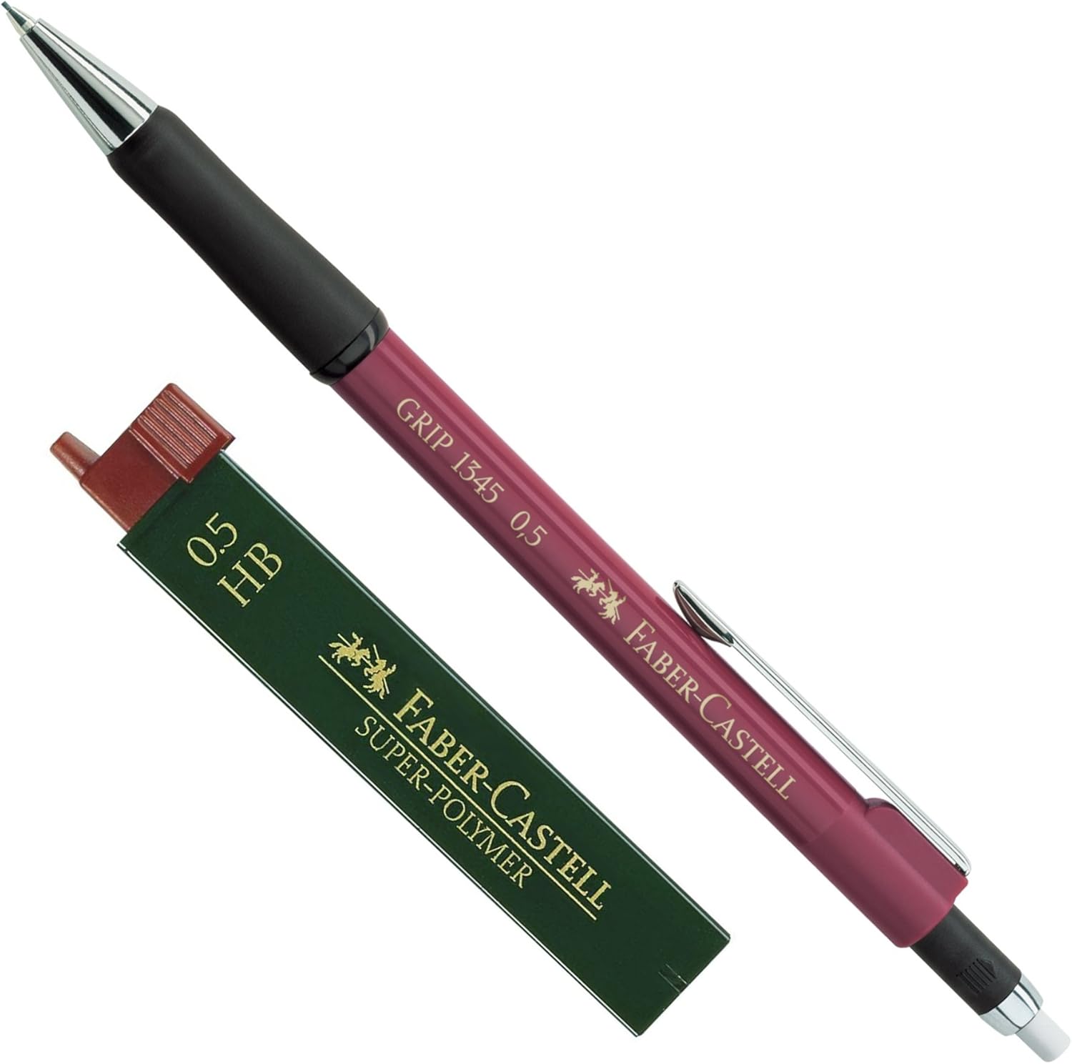 Faber-Castell Portamine 1347 – 0,7 Mm – Minia Durezza B – Corpo Rosso – Gomma Integrata E Clip Metallica