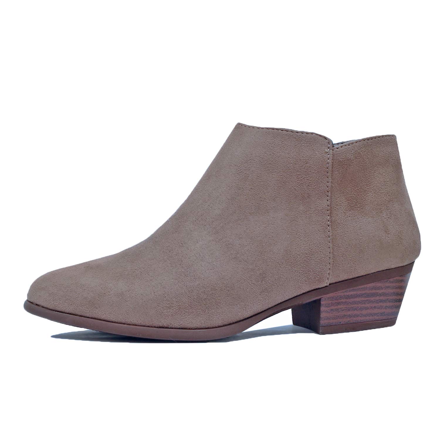 Guilty Heart - Women's Comfortable Chunky Stack Closed Toe Boots - Low Heel Ankle Bootie (8.5 M US, 01-Taupe-Suede) - Image 3