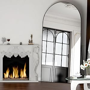 NEUWEABY Spiegel in voller Länge 198x96 cm Gewölbter Spiegel Ganzkörper Schwarz Stehend Bodenspiegel mit Ständer Hängend oder an die Wand gelehnt für Schlafzimmer Eingang, Wohnzimmer