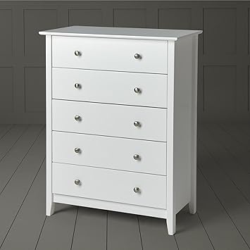 New Skandi Shaker Style Solid Pine Chest Of 5 Drawers With Metal