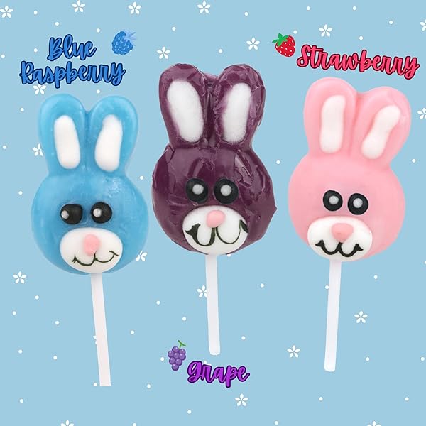 SWEETZO EASTER CANDY BUNNY LOLLIPOPS, INDIVIDUALLY WRAPPED FRUIT FLAVORED SUCKERS, GIFT BASKET STUFFERS (24 COUNT)