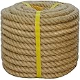 Natural Jute Rope (3/4 in x 50 ft) Thick Hemp Rope for Crafts, Railings, Hammock, Decorating