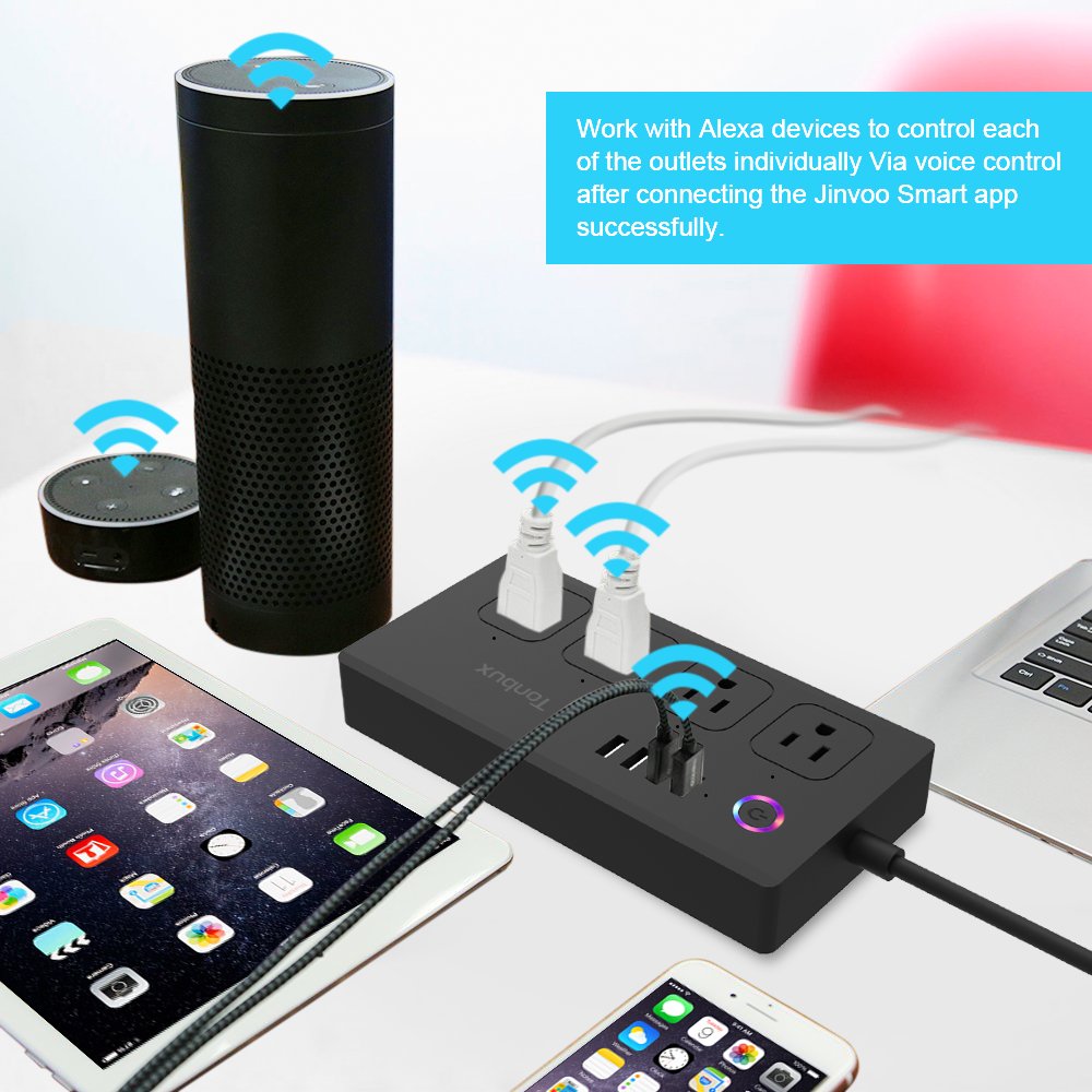 WiFi Smart Power Strip Surge Protector 1700 Joule with Switch 4 Outlets 4 Charge USB Ports and 5-Foot Extension Cord, App Control Your Devices from Anywhere Anytime (Black)