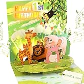 Ecloverlife 1st Birthday Cards for Boys Girls, Pop Up Cards with Colourful Lights and with Happy Birthday Music, Birthday Gifts for 1 Year Old Baby Boys, Girls, Grandsons, Granddaughters