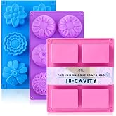 HKNMTT 3Pcs Soap Molds 6-Cavity Multi-Design Silicone Mold for DIY Craft | Geometric Floral+Rectangular Designs, for Chocolate Shower Steamer Bath Bomb Lotion Shampoo Bar Dessert Non-Stick Food Grade