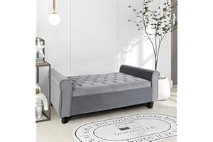 BABION Storage Ottoman Bench with Arms, Velvet End of Bed Bench for Bedroom, Button Tufted Storage Bench for Entryway, Living Room,Hallway, Large Storage Bench Foot Rest (Dark Grey)