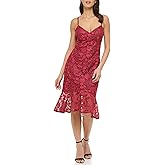 Guess Womens Lace Midi with Flounce Hem Dress
