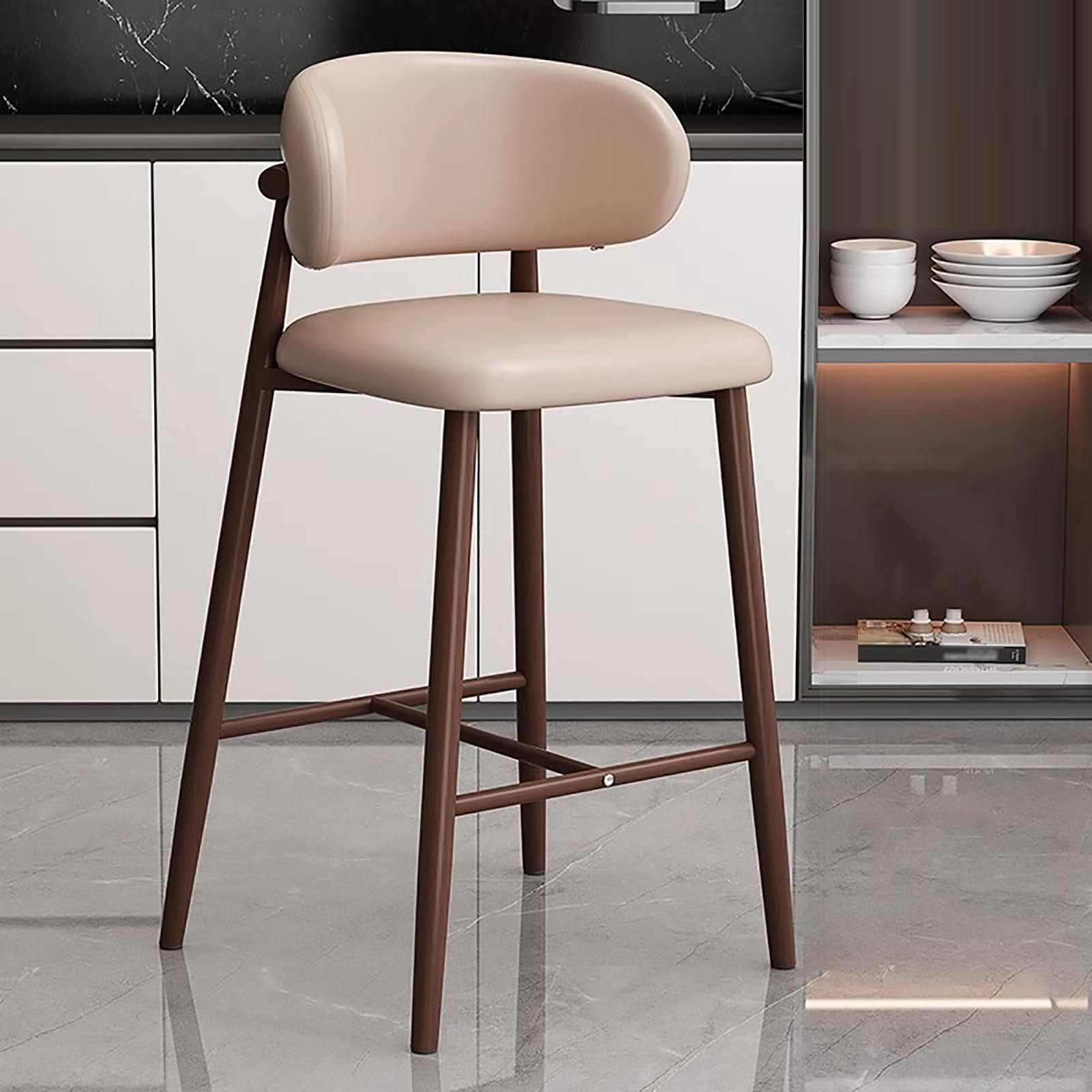 Photo 1 of **The description and photo are for reference only.**29" Counter Height Bar Stools Set of 2, Upholstered Faux Leather Barstools with Backrest and Footrest, Armless Bar Chairs for Kitchen, Dining Room, Cafe, Restaurant (Set of 2, Coffee + Walnut)