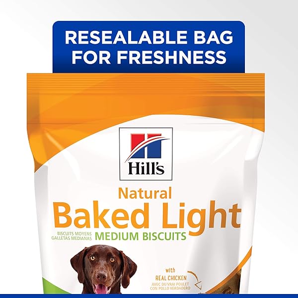 HILL’S NATURAL BAKED LIGHT BISCUITS, ALL LIFE STAGES, GREAT TASTE, DOG TREATS, CHICKEN, 8 OZ BAG