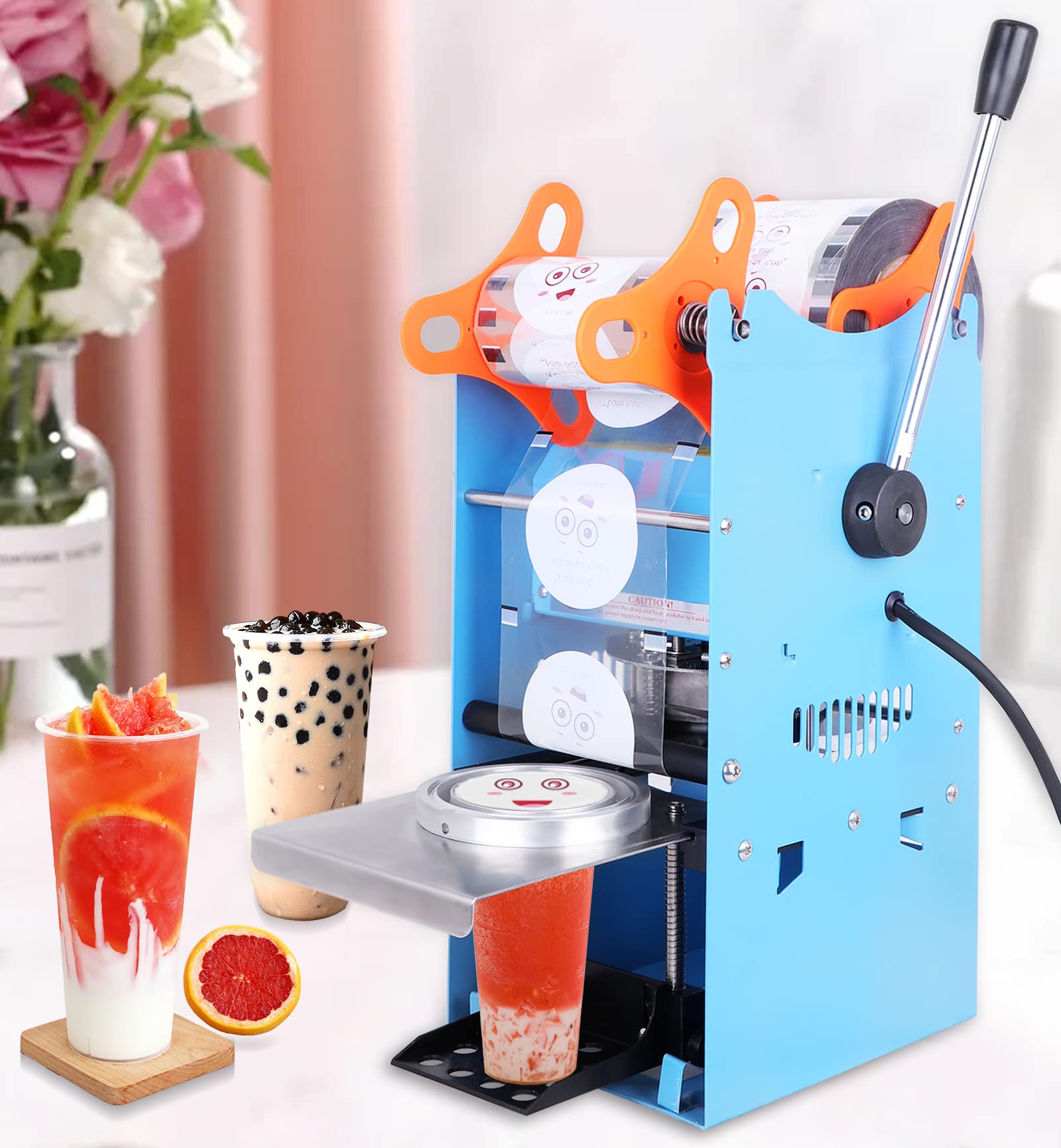 Milk-Tea Cup Sealing Machine 300W Manual Paper Cup Sealer Bubble Tea Cup Sealer for 90/95mm Diameter Cup(sealing machine)