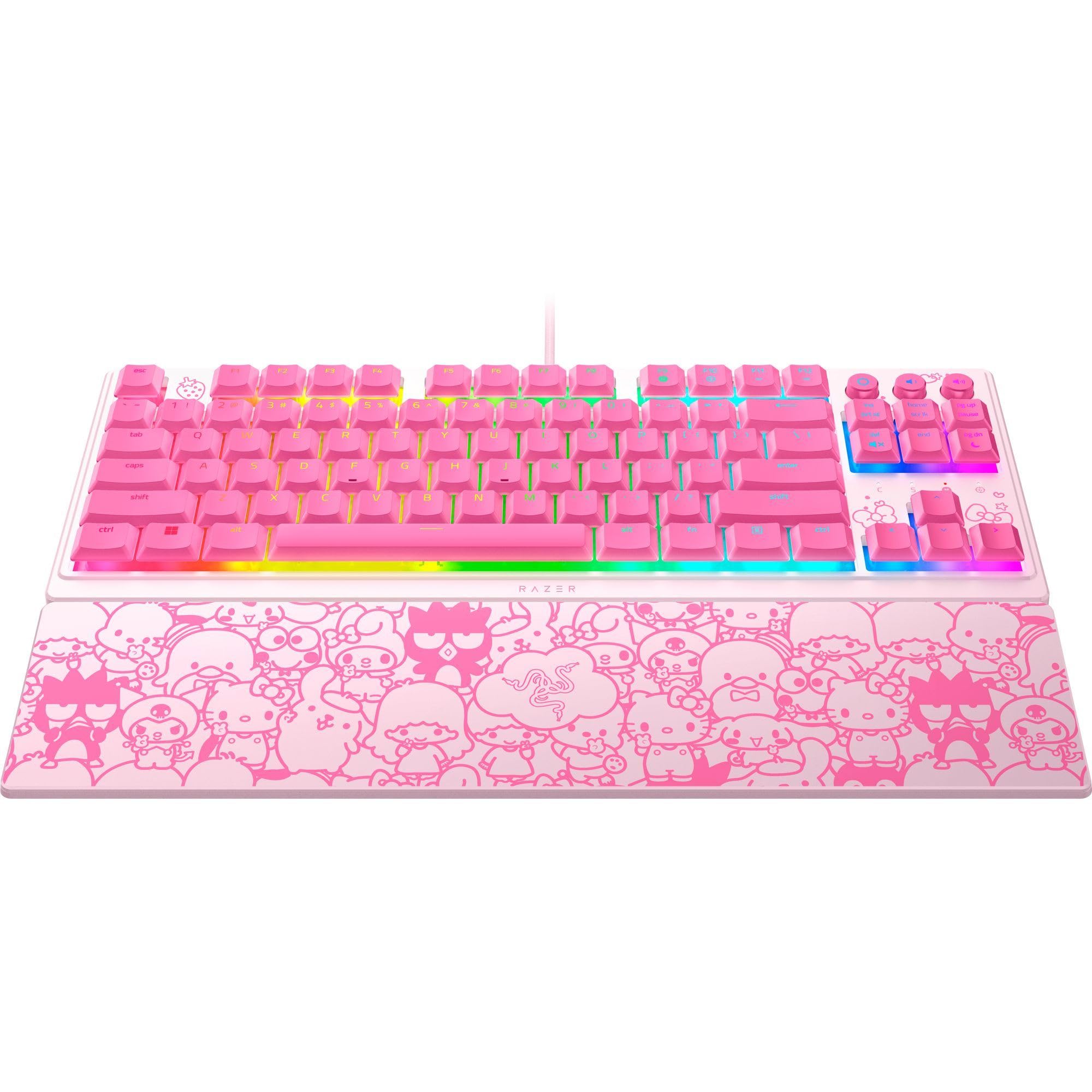 Razer Ornata V3 TKL Gaming Keyboard: Low-Profile Keys - Mecha-Membrane Switches - UV-Coated Keycaps - Backlit Media Keys - 8-Zone RGB Lighting - Magnetic Wrist Wrest - Hello Kitty & Friends Edition