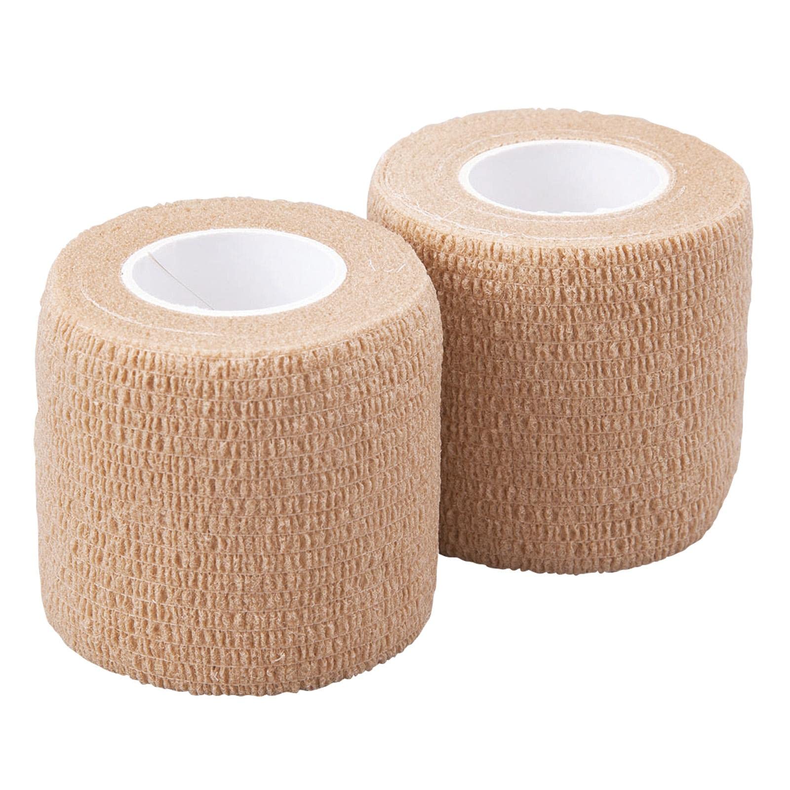 コモライフ テープいらずの伸縮包帯 幅5cm (2個組) 伸縮包帯 包帯 テープ不要 くっつく くっつく包帯 巻きやすい 手でカット可能 不織布素材 伸縮性 通気性 一人で巻ける 巻きなおしOK 簡単 フィット 滑り止め クッション 災害時 子供 高齢者 関節 【約幅5cm×全長5m(伸長時・1個)】商品画像