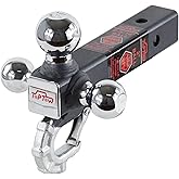 TOPTOW Trailer Hitch Tri-Ball Hitch Mount with Beast Tow Hook Chrome Hitch Balls Fits 2-inch Receiver