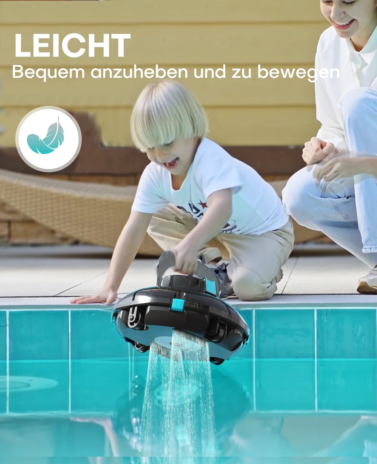 WINNY POOL CLEANER Winny 200 Poolroboter, Poolsauger kabellos mit Akku, 75 Min. Laufzeit, für Aufstellpools bis 60 m², Doppelfiltration, Automatisches Parken, Kompakt Leicht (Transparentes Schwarz) 7