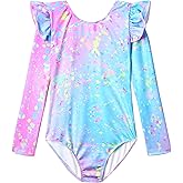 Tziharora Gymnastics Leotards for Girls 8-9 Years Old Colorful Scrawl Long Sleeve Ruffle Dance Bodysuits