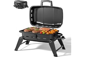 MASTER COOK 10,000 BTU Portable Gas Grill, Outdoor Compact Tabletop BBQ Propane Grill with Foldable Legs for RV, Camping, Patio, Tailgating