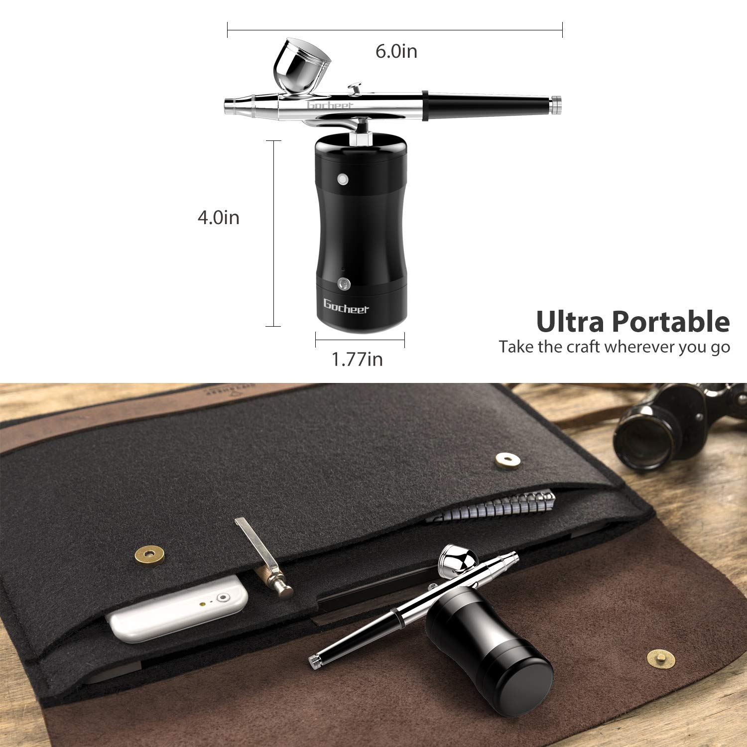 Gocheer Airbrush Set, Mini Portable Airbrush with USB Paint Spray Gun for Art Painting Tattoo Manicure Cakes Spray Model with Low Noise, DIY Tool