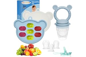 WAJIAYON Baby Breastmilk Popsicle Molds & Fruit Feeder (2 Pack), Baby Food Freezer Tray Storage Containers, Silicone Teething Pacifier Feeder and Teether for Babies - Sky Blue