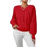 SHENHE Women's Casual Crew Neck Sweater Long Sleeve Textured Cable Knitted Pullover Tops