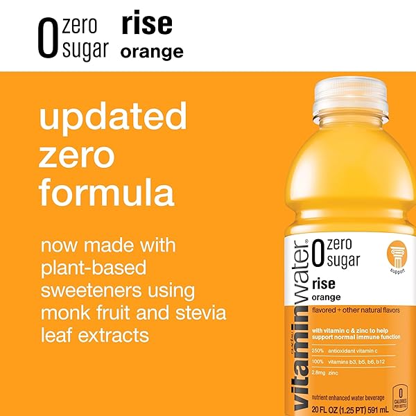 VITAMINWATER ZERO SUGAR RISE ORANGE NUTRIENT ENHANCED FLAVORED WATER BEVERAGE, 20 FL OZ BOTTLES, 12 PACK