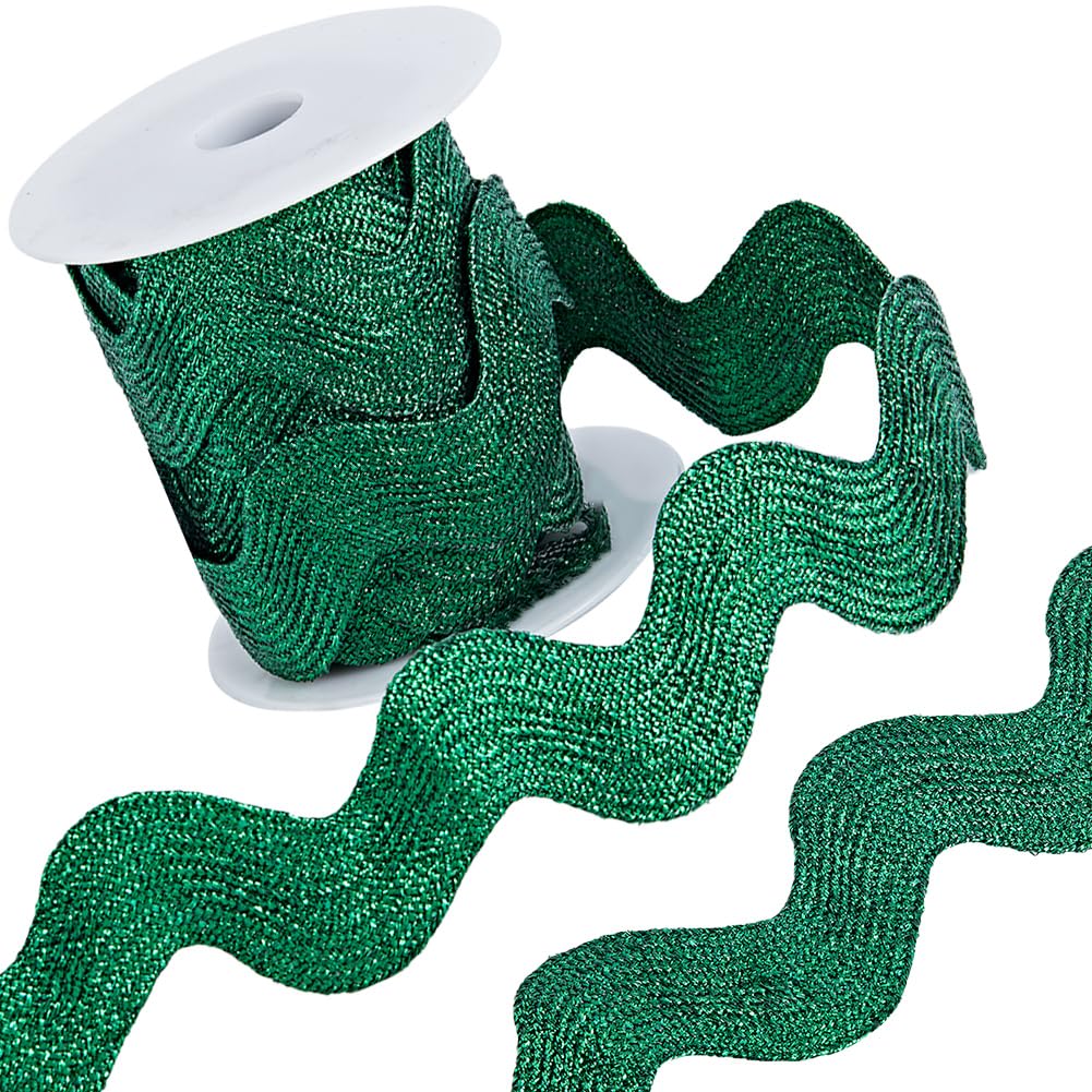 GORGECRAFT 1 Roll 25mm Ric Rac Trim Ribbon 5 Yards Rick Rack Wave Sewing Bending Fringe Trim Braided Woven Fabric for Sewing Flower Making Wedding Dress Party Lace Ribbon Craft, Green