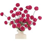 DuHouse 6pcs Artificial Flowers Faux Silk Pompon Mum,Silk Small Mini Chrysanthemum Ball with Stems for DIY Wedding Bouquets Centerpieces Vase Home Table Kitchen Decorations(Hot Pink)