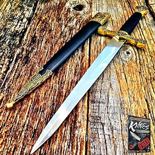 15.5" Dragon Slayer MEDIEVAL ORNATE KNIGHT FANTASY DAGGER Sword GOLD Elite Knife + free eBook by ProTactical'US