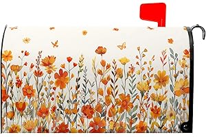 GRANBEY Watercolor Orange Flower Mailbox Covers Magnetic Standard Size 21x18 Inch Fall Autumn Orange Daisy Floral Post Cover Watercolor Wildflowers Letter Box Wrap for Home Garden Yard Outside