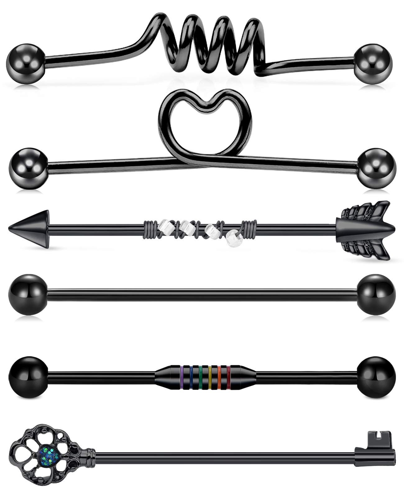 Briana Williams 6-7pcs Industrial Bar 14G Surgical Steel 38mm Industrial Barbell Cartilage Earring Piercing Jewelry