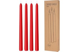 LYOBATH 4 Pack Red Taper Candles - Taper Candles 10 Inch Dripless, Smokeless & Unscented - 8 Hours Long Burning - Hand Poured Tall Candlesticks - Ideal for Weddings, Dinner Parties, and Home Decor