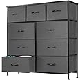 DUMOS Dresser for Bedroom, Dressers & Chests of Drawers Dresser Organizer, Wood Top Table Furniture with 9 Fabric Storage Tower Unit, Chest of Drawers for Closet, Living Room, Hallway, Porch