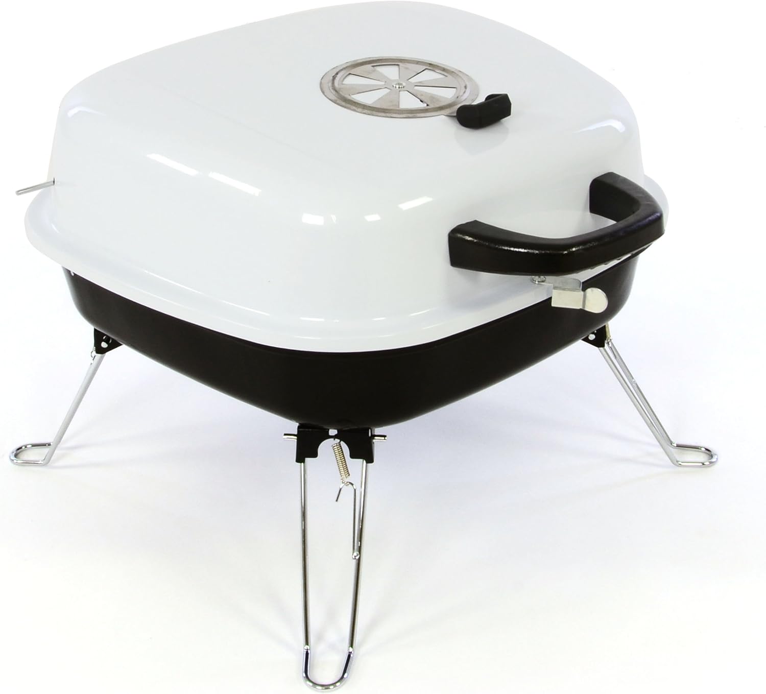 Mini Koffer-Grill Holzkohlegrill für Garten Terrasse Camping Festival Picknick Party BBQ Barbecue ca. 34 x 36 cm Grillfläche weiß