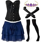 Shyyween Halloween Adult Princess Costume Set Include Corset Tiara Puffy Mini Skirt Long Satin Gloves Knee High Socks